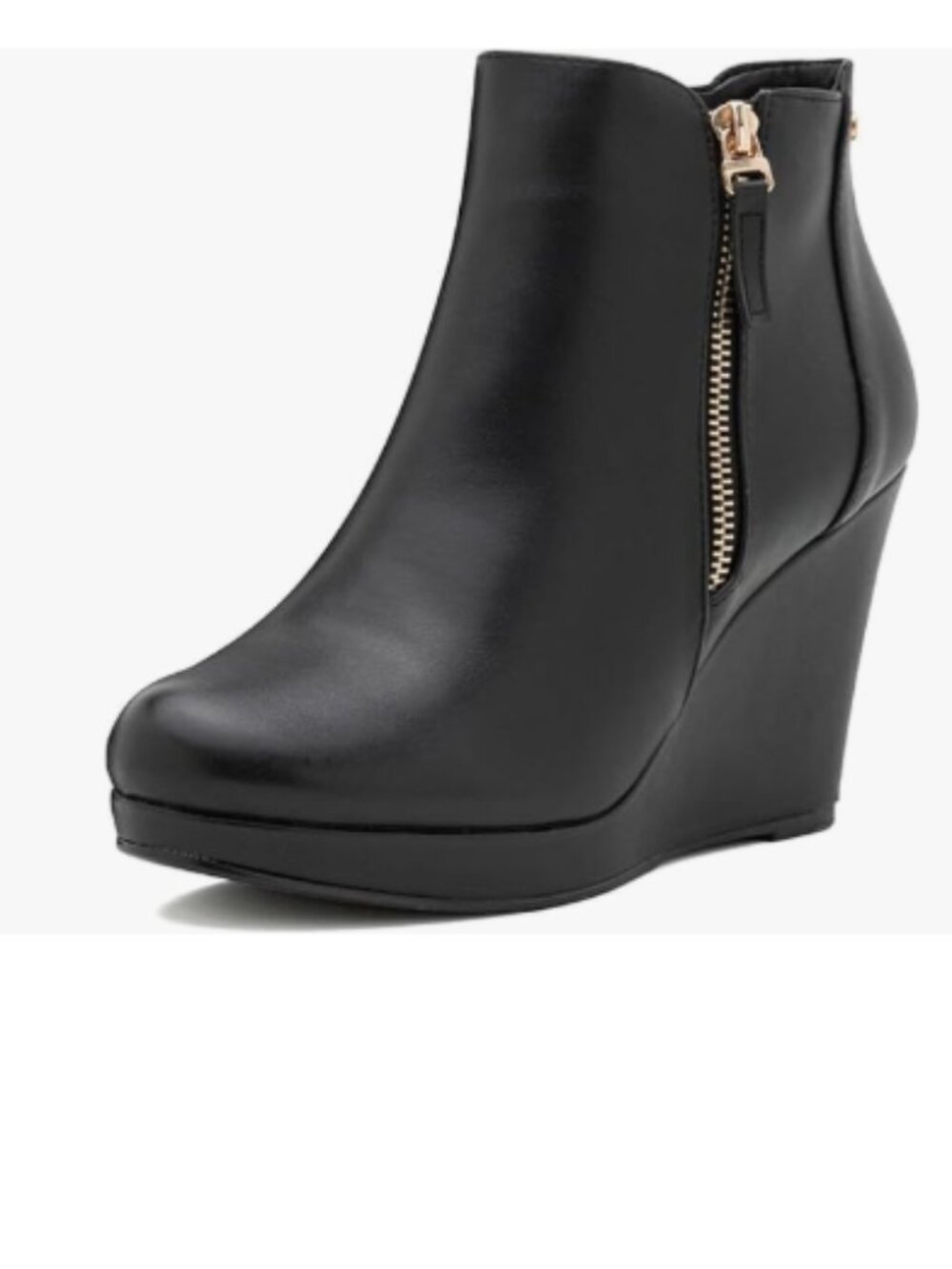Black Women's Wedge Ankle Boots Round Toe Double Zippers High Heel Short Booties